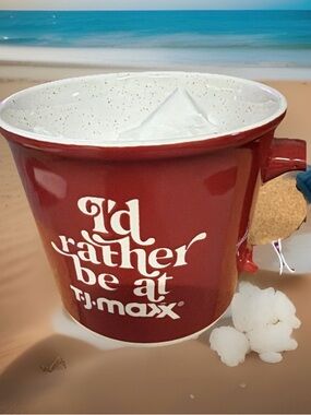 T.J. Maxx maroon Ceramic Mug with white Logo “I’d rather be at TJMaxx”2sided